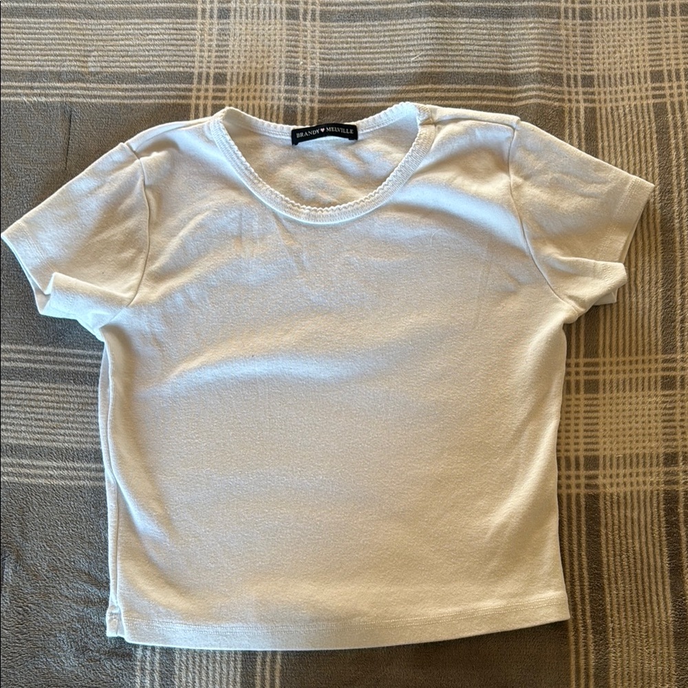 Brandy Melville White Short Sleeve Crop Top